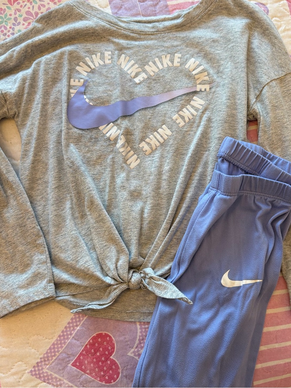 Nike Gray Top with Lavender Swoosh & Lavender Leggings